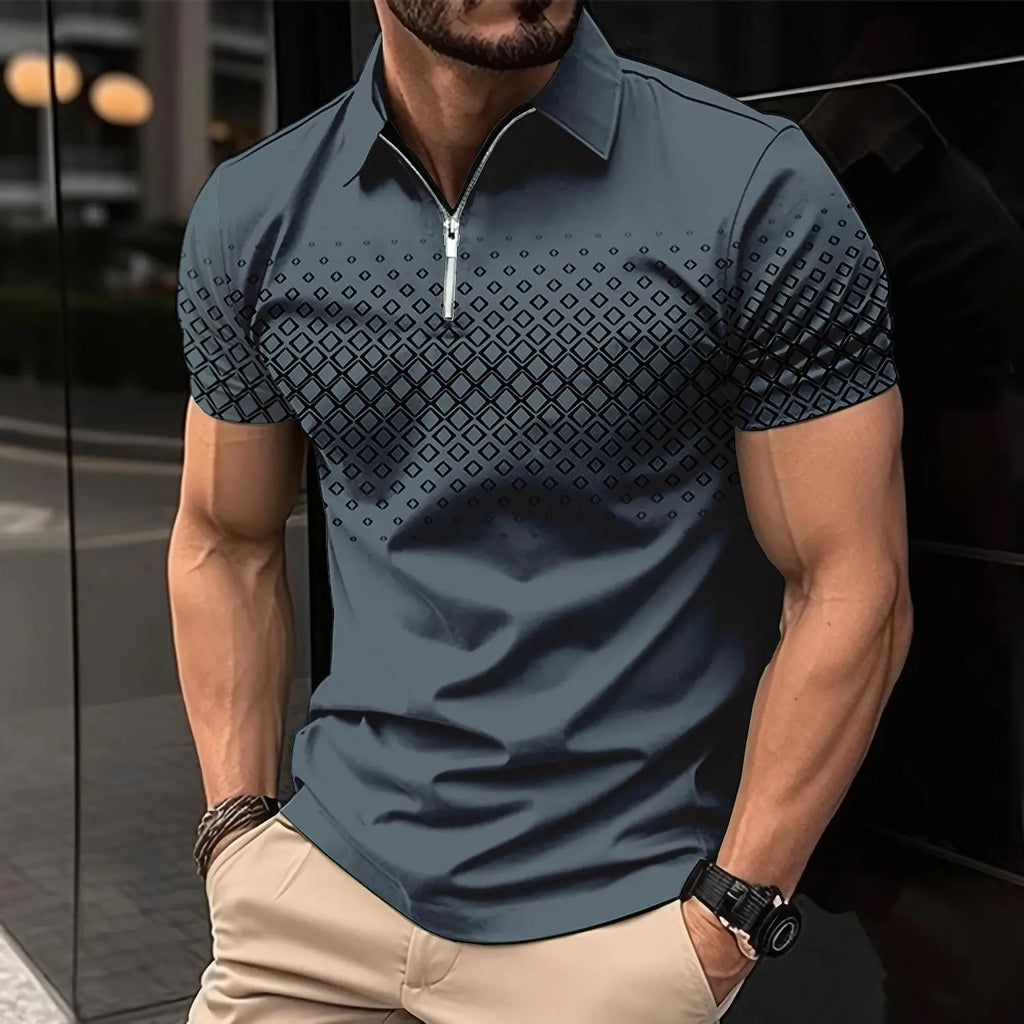Men's 3D Print Striped Polo T-Shirt
