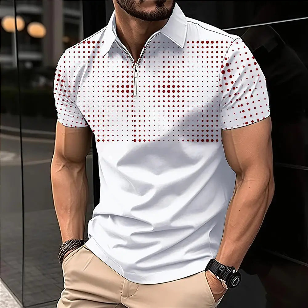 Men's 3D Print Striped Polo T-Shirt