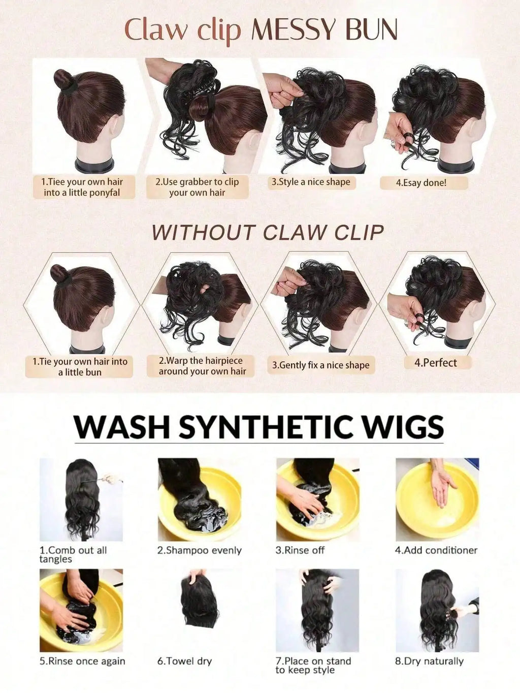Synthetic Messy Curly Hair Bun Chignon - Y2K Elastic Scrunchy - lily supply