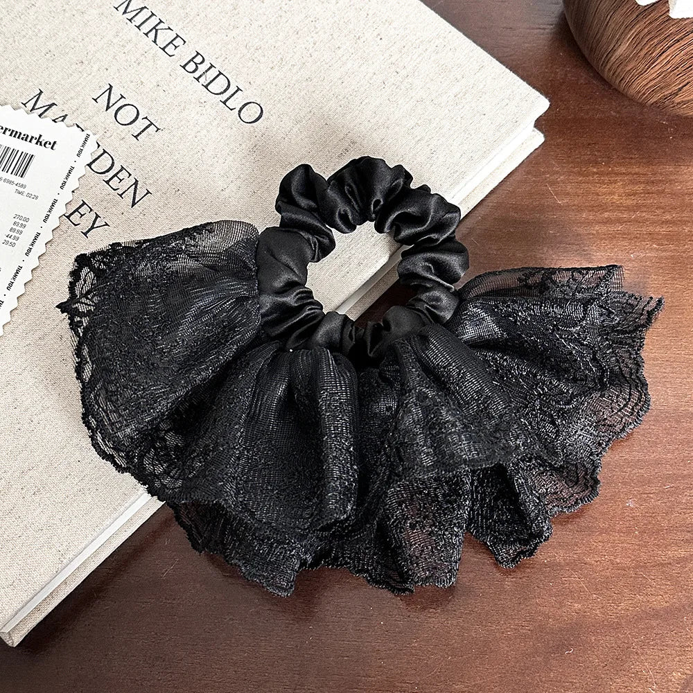 French Bow Scrunchie - Elastic Hair Tie with Ribbon Flutter - lily supply