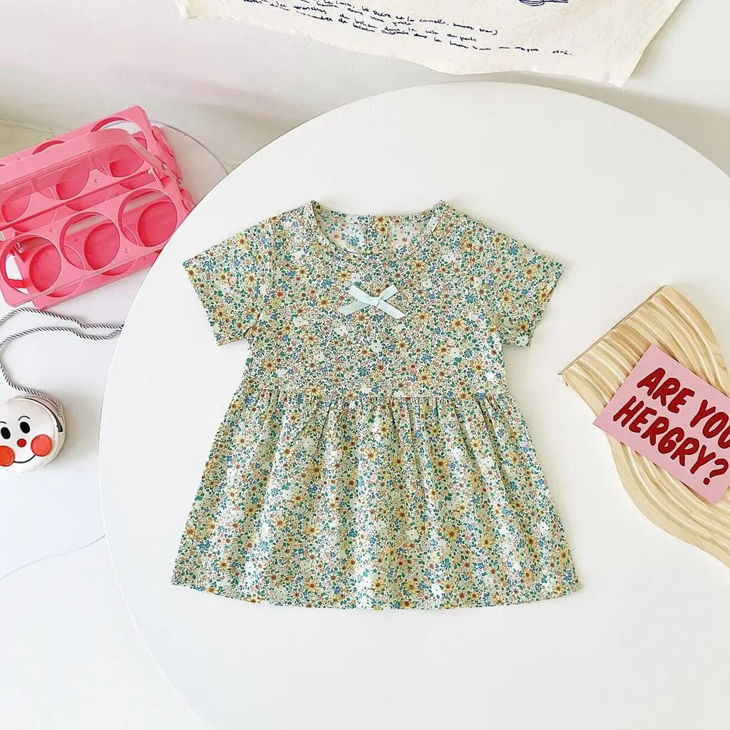 Baby Girls Floral Cotton Summer Dress | Short Sleeve Casual Holiday Dress 6M - 4Y - lily supply