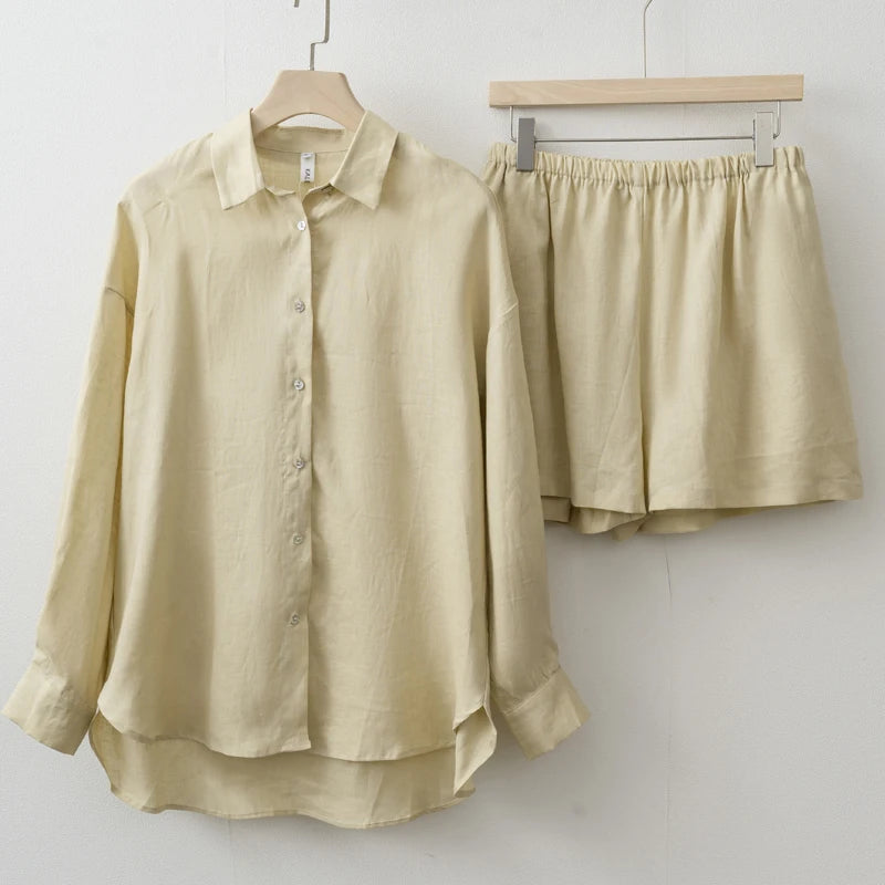 Women's Linen Blouse & Shorts Set