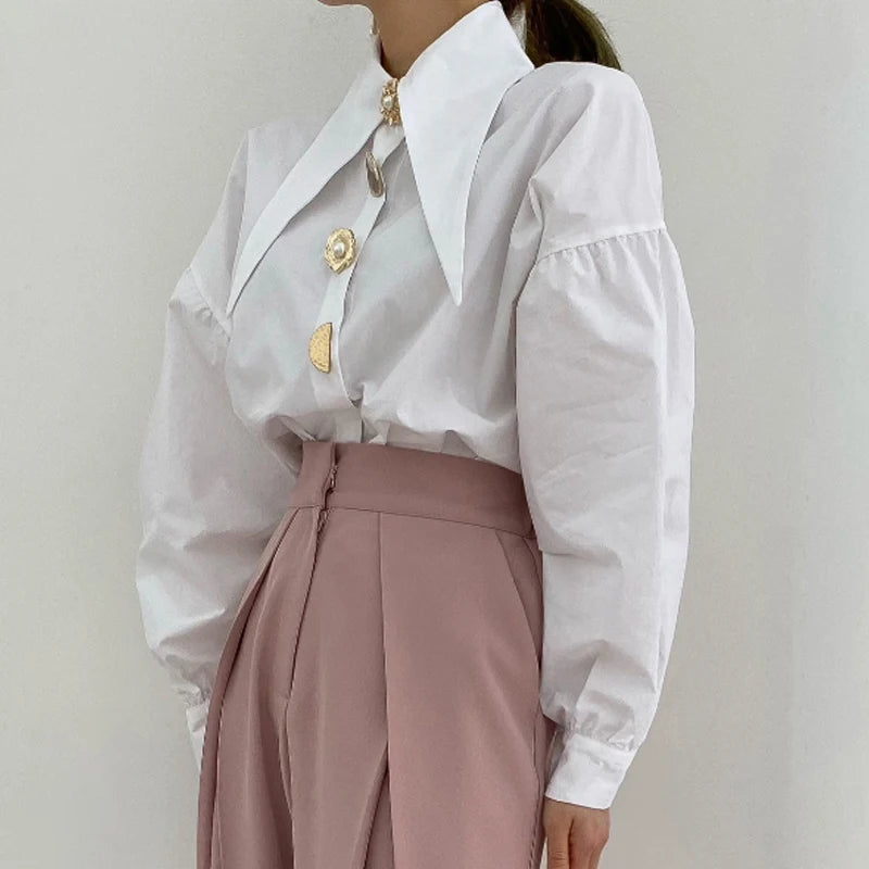 Women's Loose Pointed Collar Office Blouse