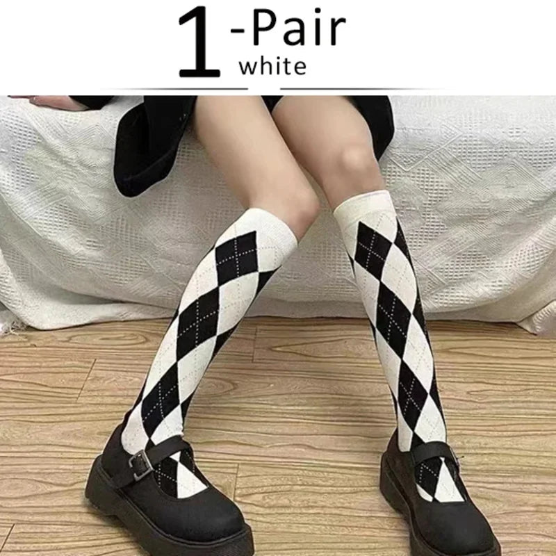 Women's Organic Cotton Diamond Thigh High Socks – Textured Long Socks - lily supply