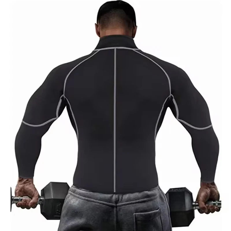 Men's Sauna Sweat Jacket - Weight Loss Body Shaper Gym Fitness Zip Undershirt
