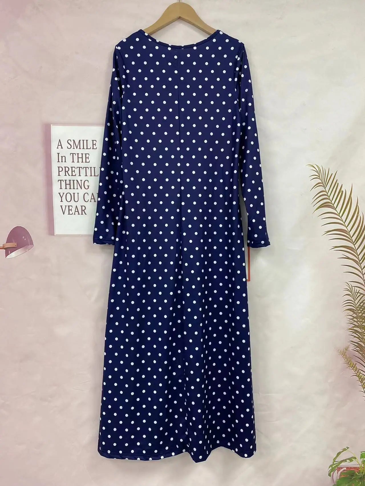 Women's Polka Dot Pocket Long Sleeve Dress