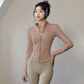 Women's Zip Yoga Running Cycling Jacket - Long Sleeve Gym Activewear Coat