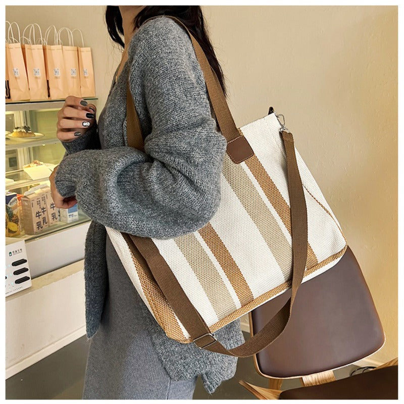 Women's Striped Canvas Crossbody Shoulder Bag - Large Tote 2023