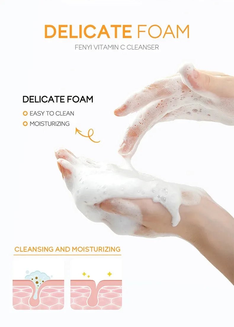 Vitamin C Facial Cleanser Skin Deep Cleansing Moisturizing Blackhead Removal skincare Face Wash Foam Face Cleanser Skin Care - lily supply