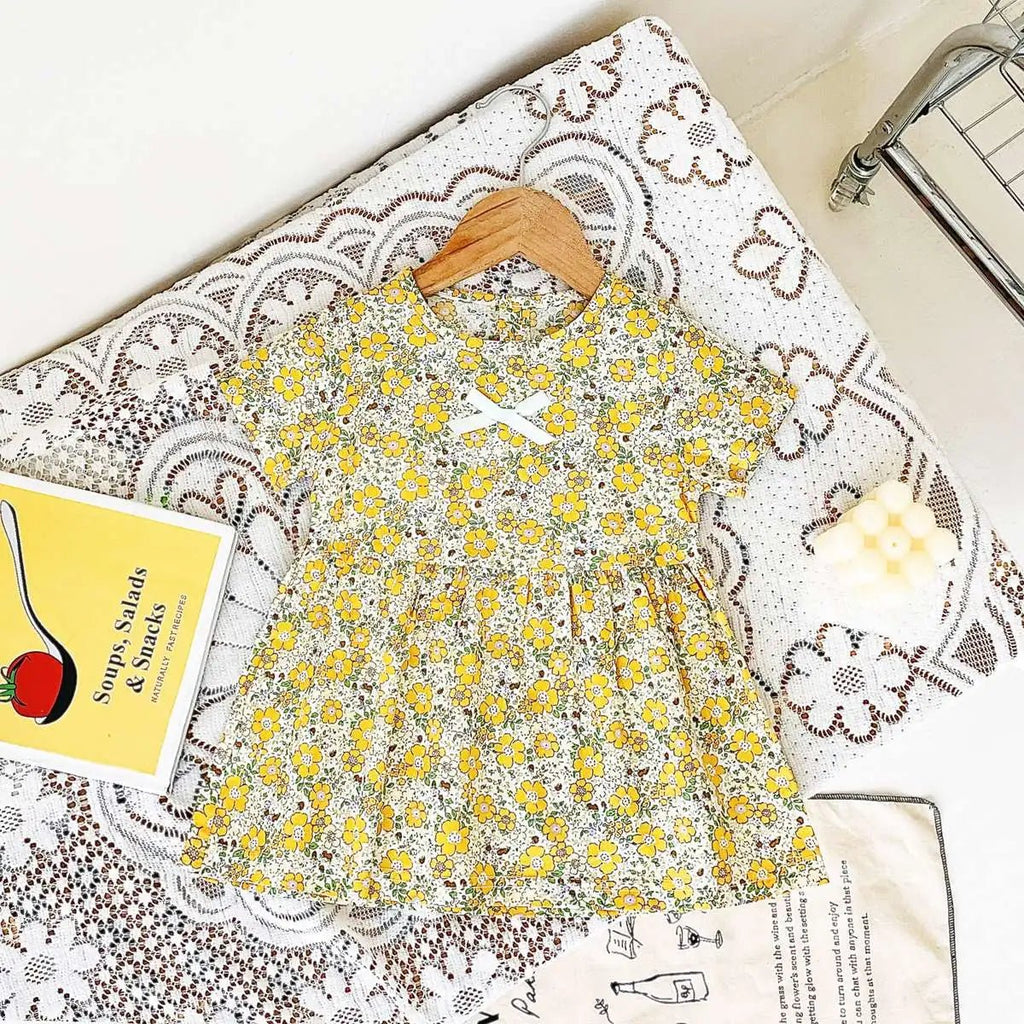 Baby Girls Floral Cotton Summer Dress | Short Sleeve Casual Holiday Dress 6M - 4Y - lily supply