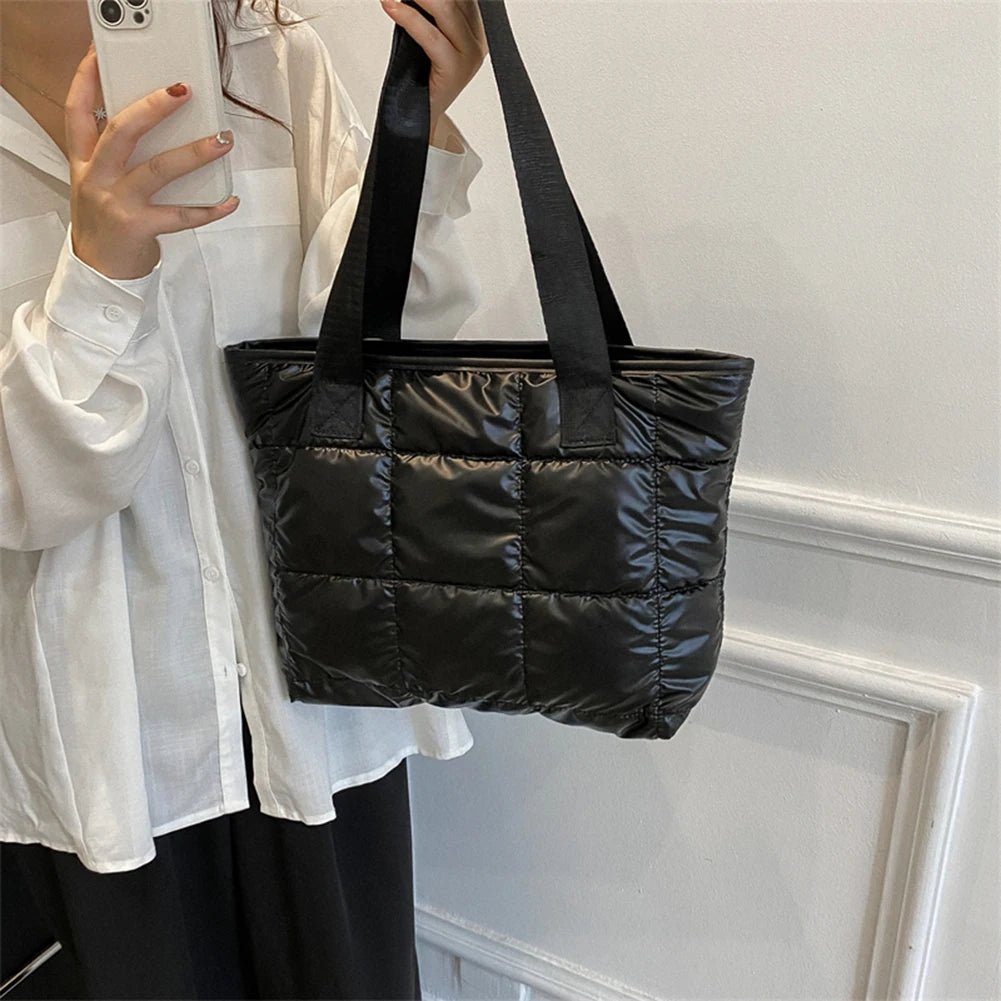 Women's Quilted Rhombus Cotton Padded Tote Bag - Large Capacity Shopping Bag - lily supply