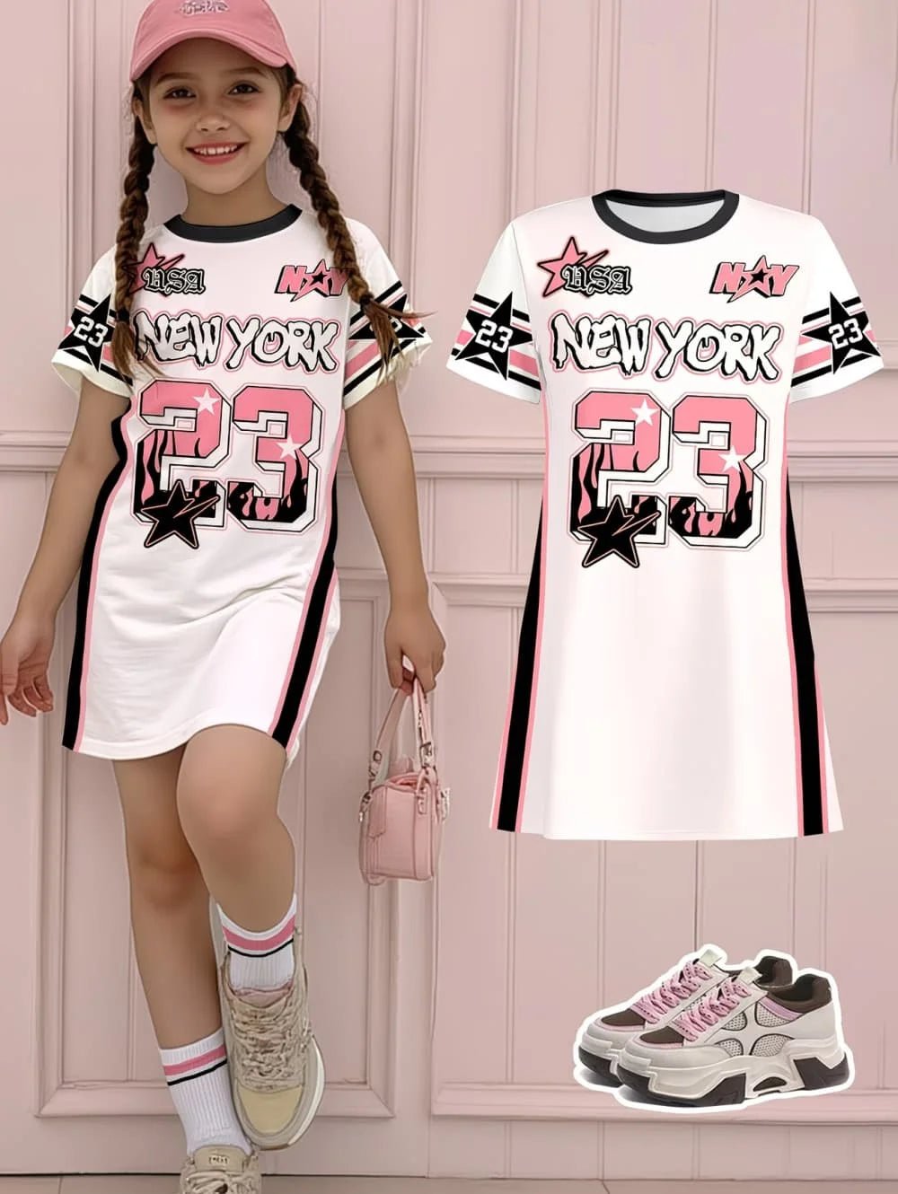 Girls Sports Jersey Dress Number 3D Print Crew Neck Short Sleeve Summer Dresses Outdoor Baseball Sport Style Causal Girl Clothes - lily supply