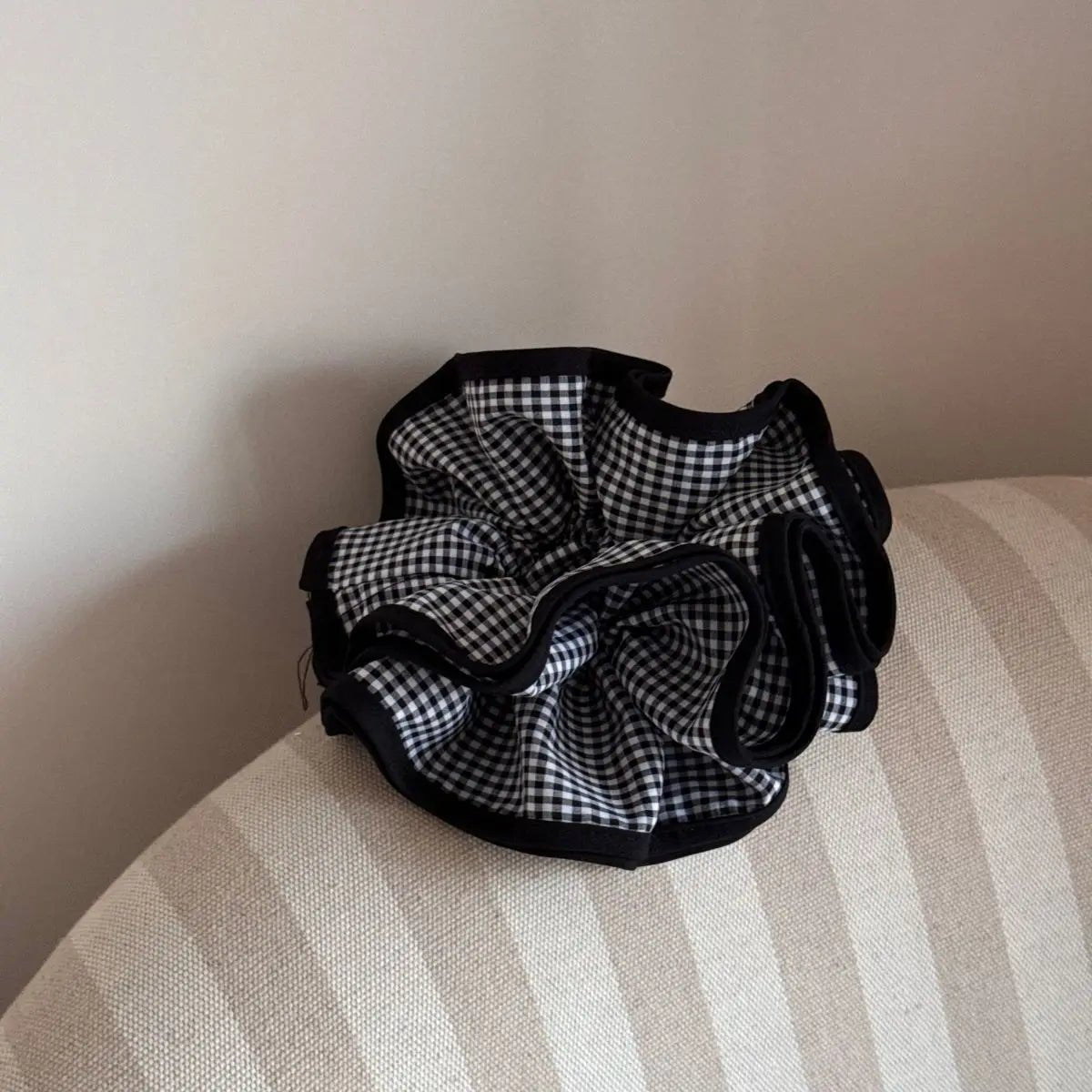 Large Black & White Checked Plaid Scrunchie - Ponytail Holder Hair Hoop - lily supply