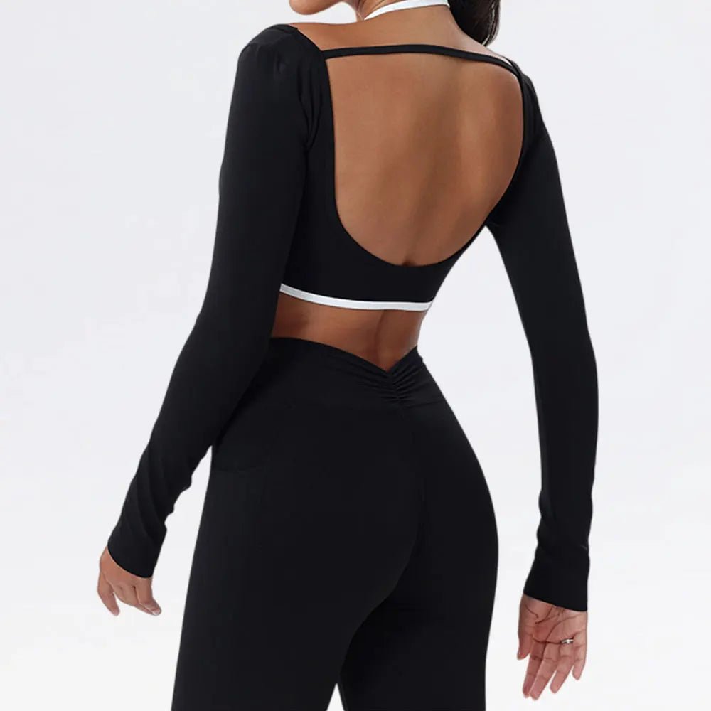 Women's Sexy Sports Top Backless Yoga T-shirts Gym Workout Running Shirts Breathable Quick Dry Long Sleeve Fitness Sport Wear - lily supply