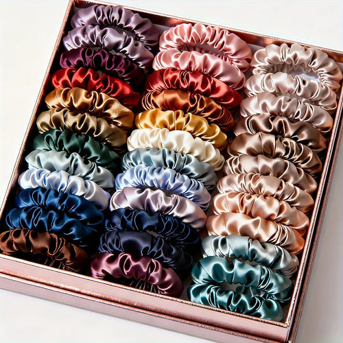 19pcs Non - Damaging Thin Scrunchies Set - Multi - Colour Mix - lily supply