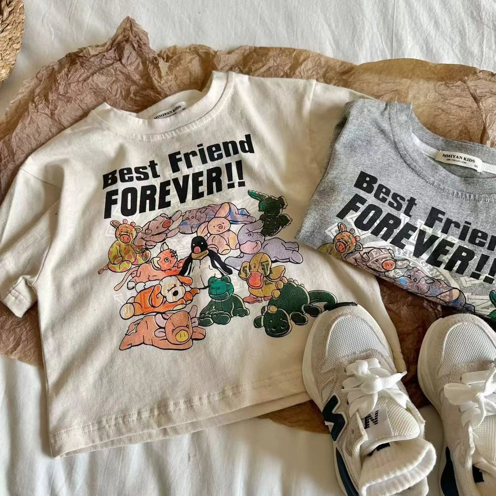 2025 Summer Girls' Short Sleeved T-shirt Summer Children's Cotton Loose T-shirt Round Neck Cartoon Printed Top - lily supply