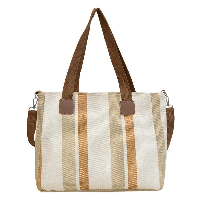 Women's Striped Canvas Crossbody Shoulder Bag - Large Tote 2023