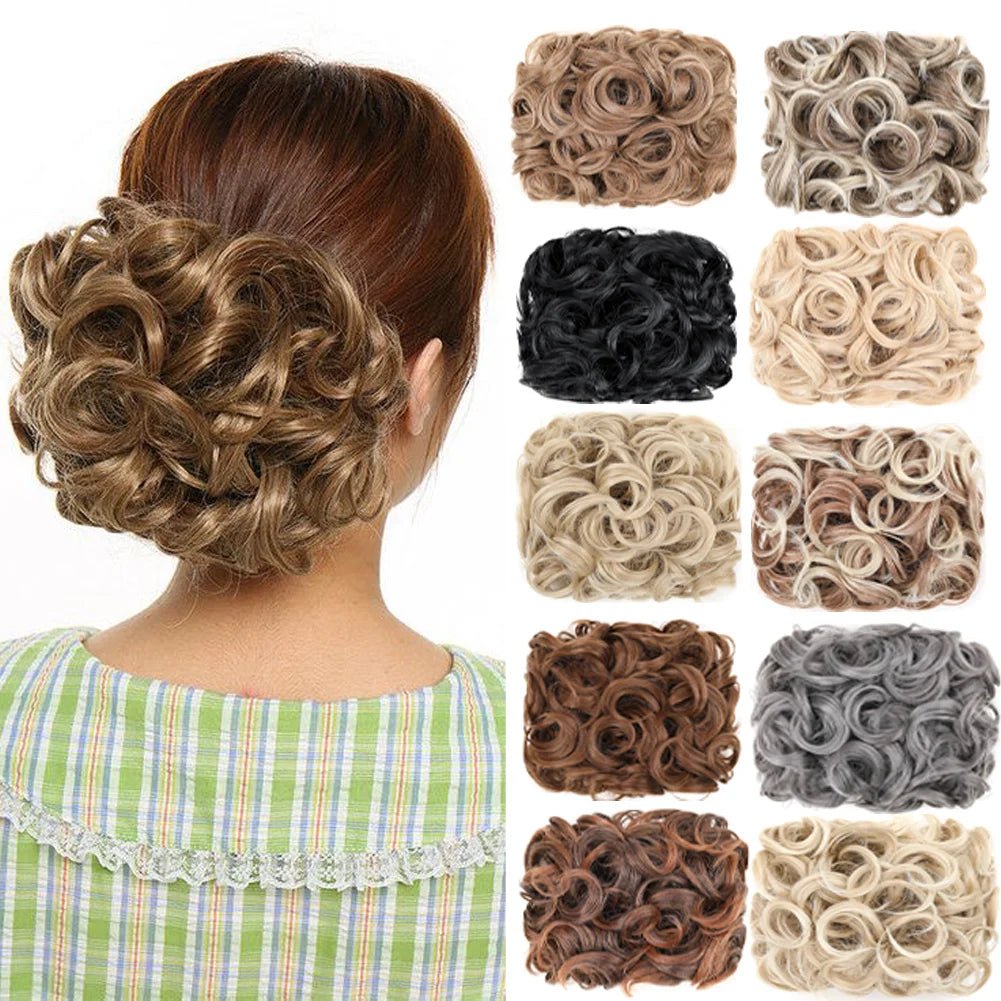 Short Messy Curly Synthetic Hair Bun Extension - Updo Scrunchie Chignon - lily supply