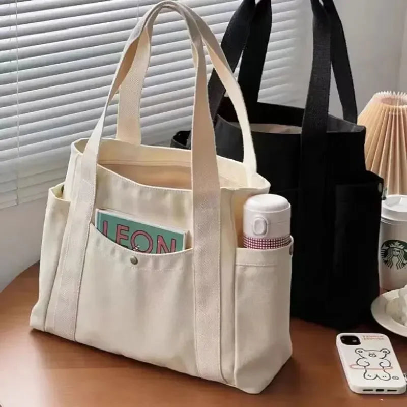 Large Capacity Canvas Tote Bag - Commuter Art Student Shoulder Bag