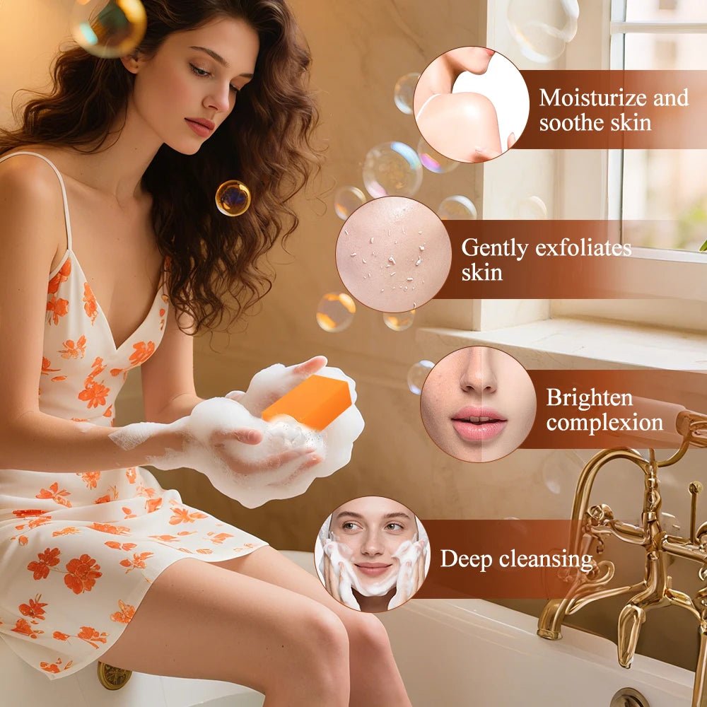 1/2PCS Persimmon Cleansing Soap Bar With Foaming Net Body Care Face Wash Exfoliating Whitening Soap Fruit Handmade Shower Soap - lily supply