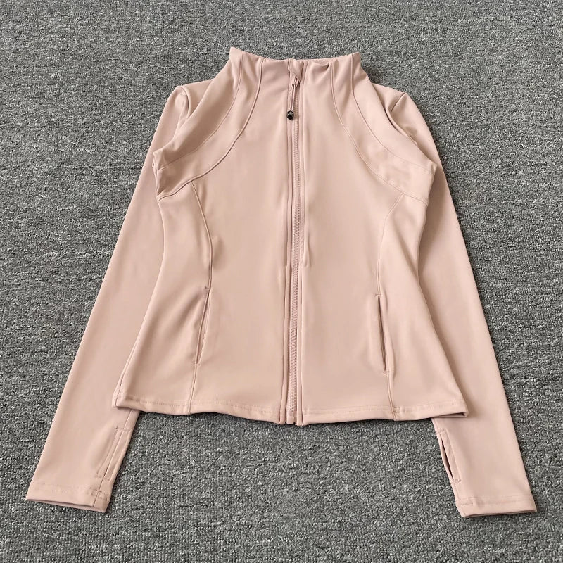 Women's Quick Dry Zip Running Jacket - Slim Fit Yoga Training with Thumb Hole