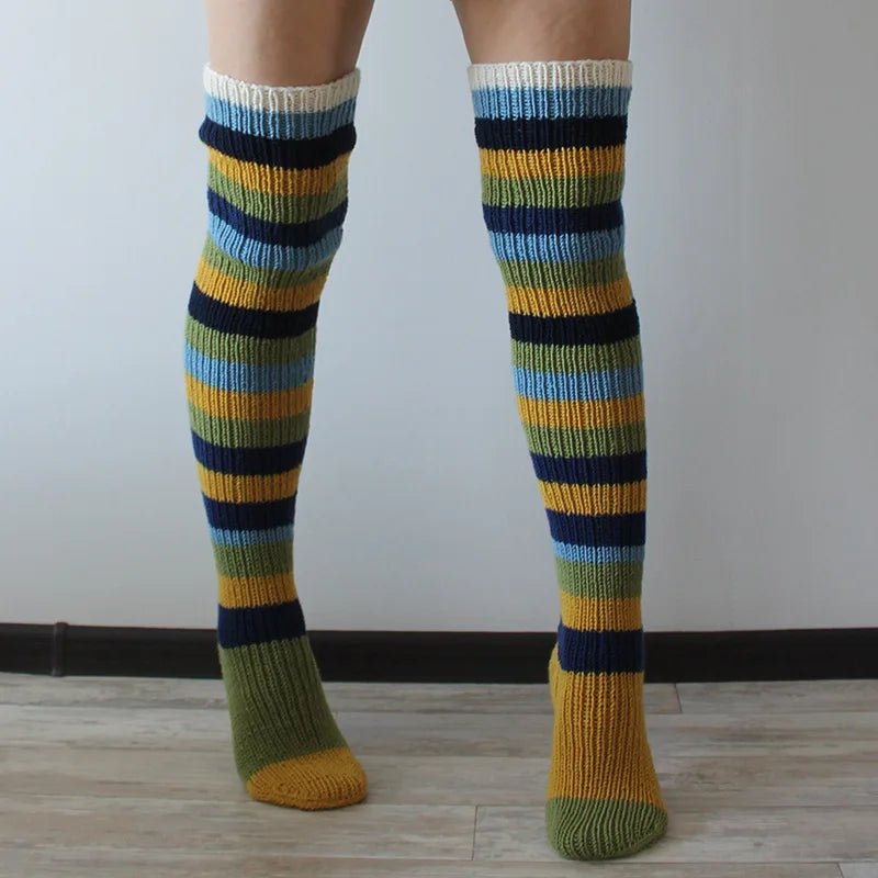 Women's Wool Knee Socks & Leg Warmers - Y2K Striped Knitted Stacked Socks - lily supply