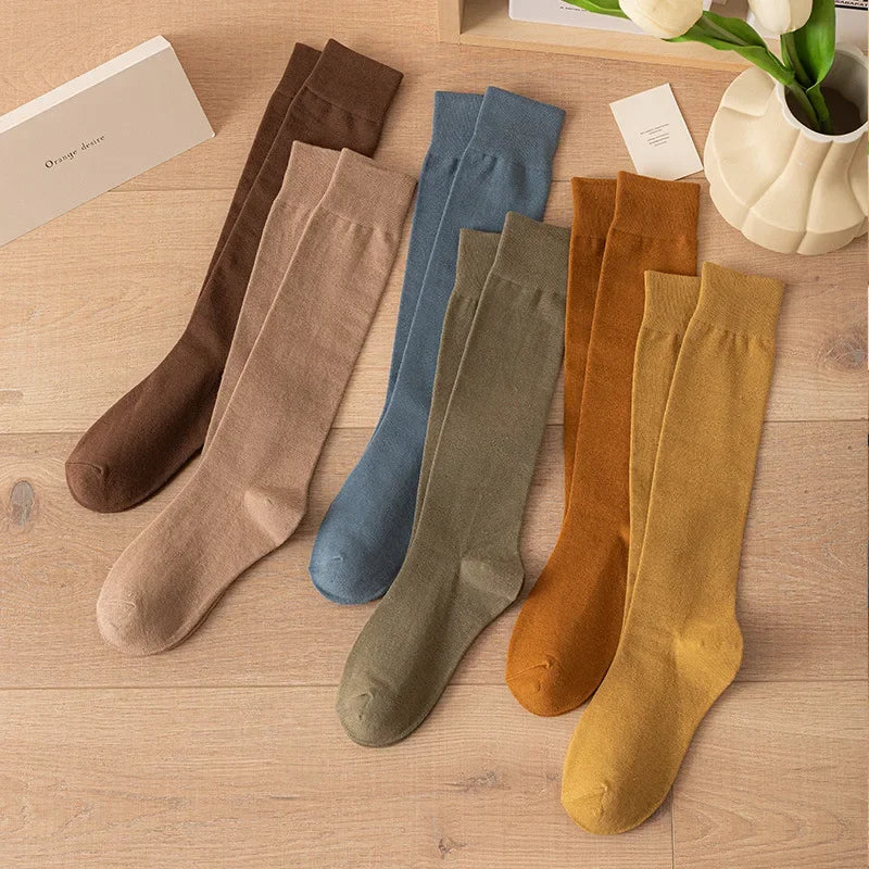 Women's JK Cotton Knee High Socks - Black White Slimming Japanese Korean Style