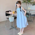 Girls Solid Cotton Ruched Sleeveless Dress with Pockets | Loose A - Line Summer Dress Ages 3 - 12Y - lily supply
