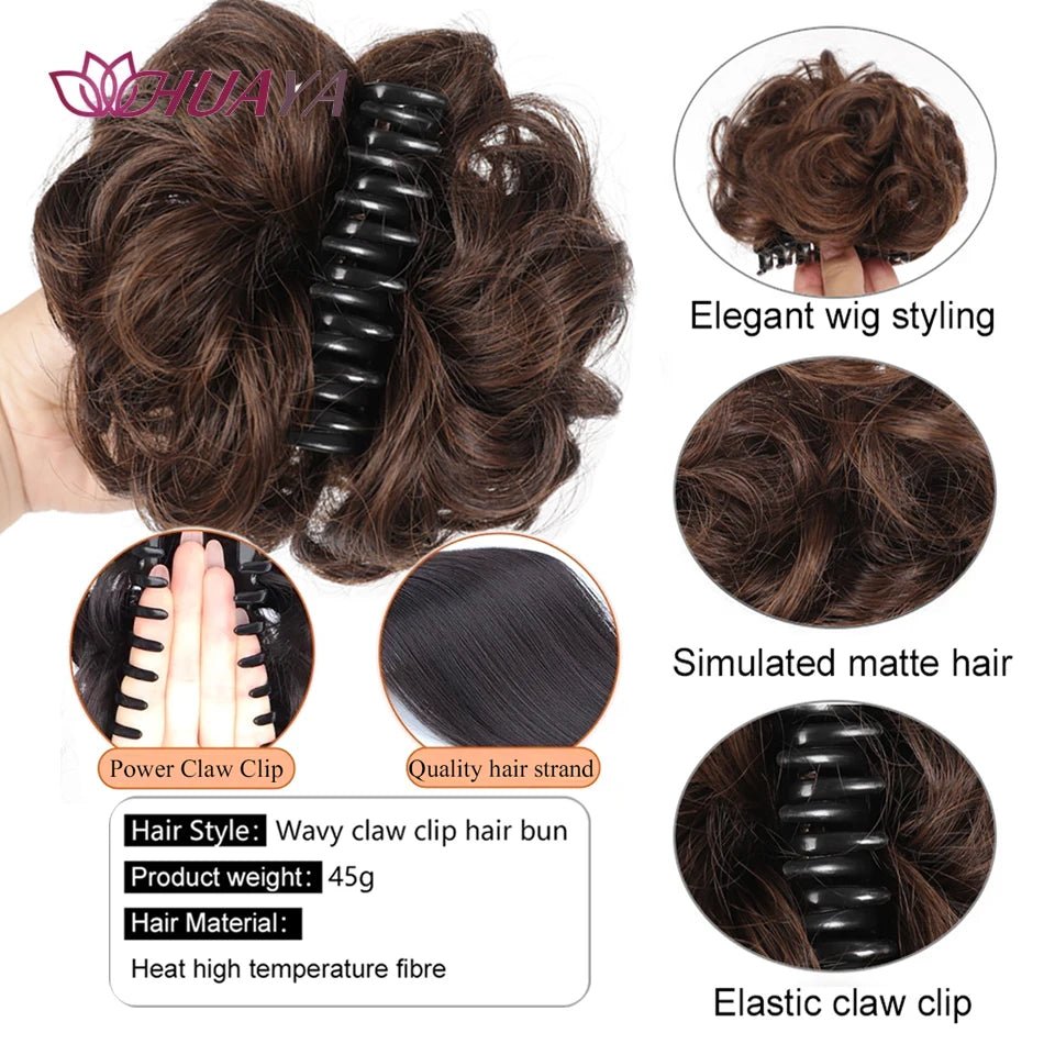 Synthetic Wavy Curly Messy Bun Claw Clip Hair Piece - Ponytail Extension - lily supply