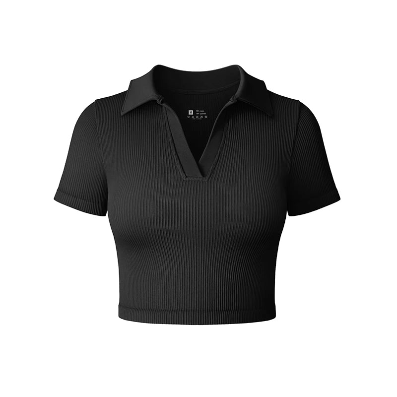 Women's T Shirt Sexy Short Sleeved Polo Shirt Casual Sports Tennis Shirt Tight Fit Fitness Yoga Top Ladies top - lily supply