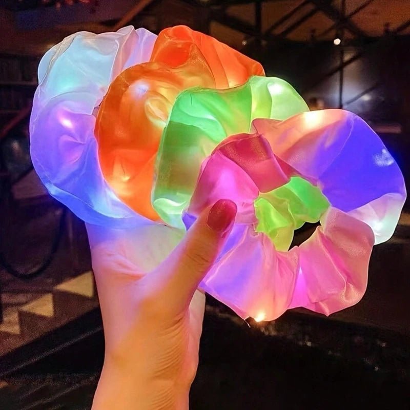 10pc LED Light Up Hair Scrunchie - Elastic Satin Party Ponytail Holder - lily supply