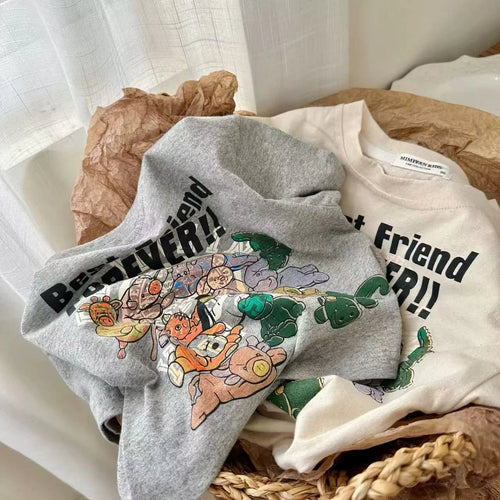 2025 Summer Girls' Short Sleeved T-shirt Summer Children's Cotton Loose T-shirt Round Neck Cartoon Printed Top - lily supply