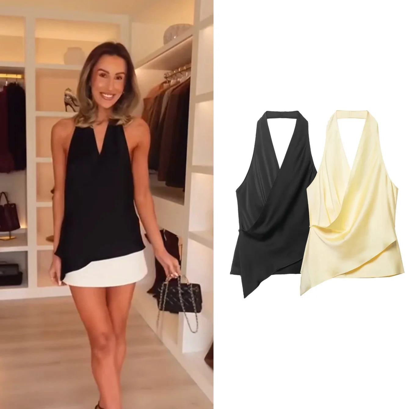 Women's Silk Satin Halter Asymmetric Camisole