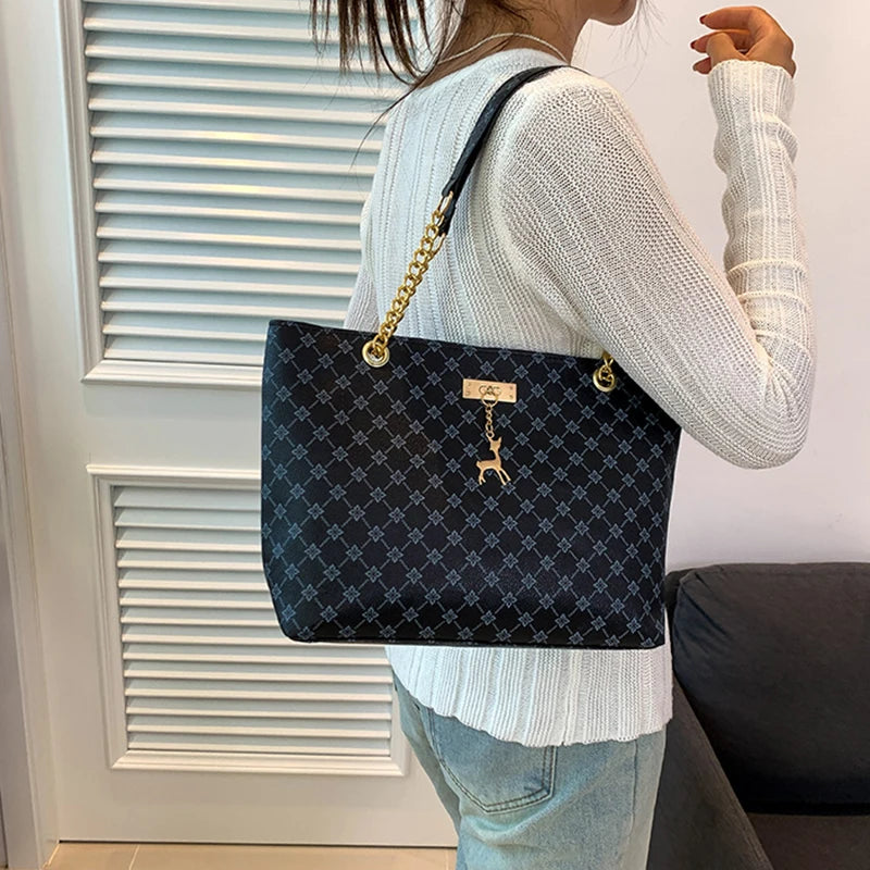 Women's Soft Leather Large Tote Handbag - Presbyopia Texture Shoulder Bag