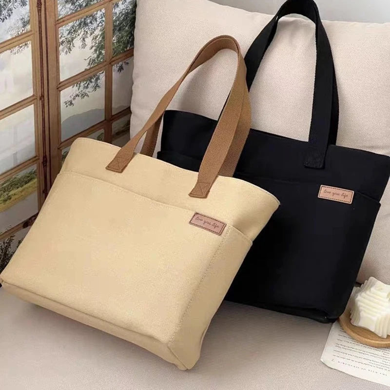 Women's 2-Layer Canvas Tote Bag - Large Capacity Student Commute Bag