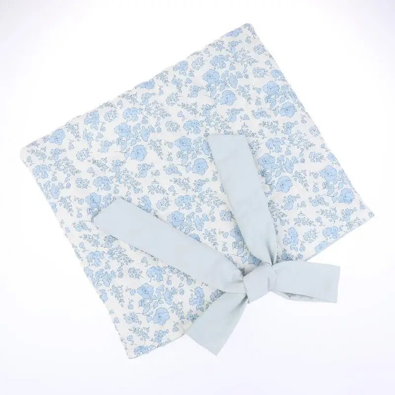 Blue Floral Bow Cotton Linen Tote Bag - Lightweight Daily & Beach Shoulder Bag - lily supply