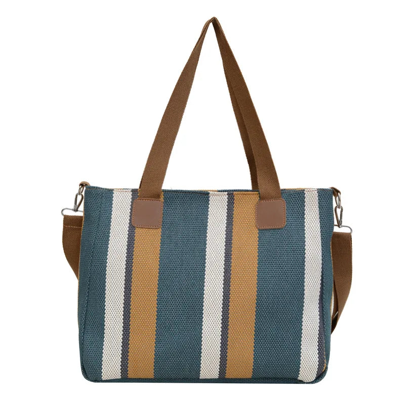 Women's Striped Canvas Crossbody Shoulder Bag - Large Tote 2023