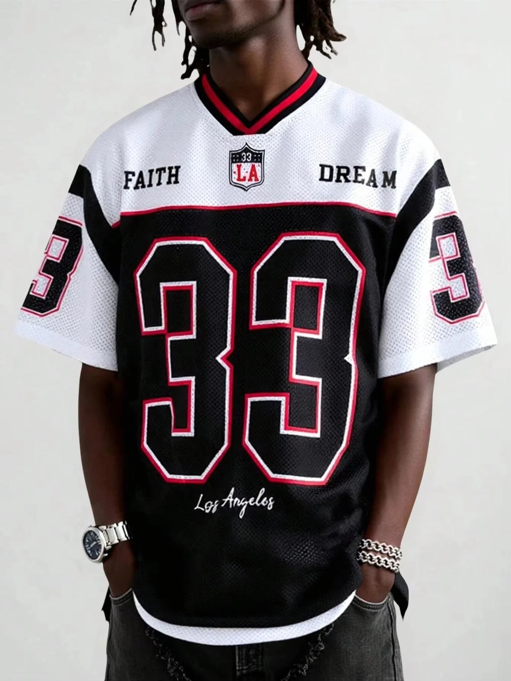 Men's 2025 V - Neck Jersey – Hip Hop Streetwear T-Shirt - lily supply