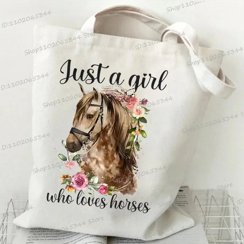 Women's Horse Print Canvas Large Capacity Tote Bag