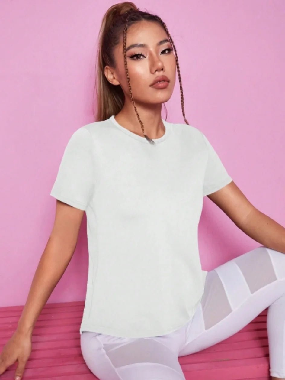 Yoga outfit women's summer sports T-shirt loose breathable quick drying top mesh back training fitness short sleeved - lily supply
