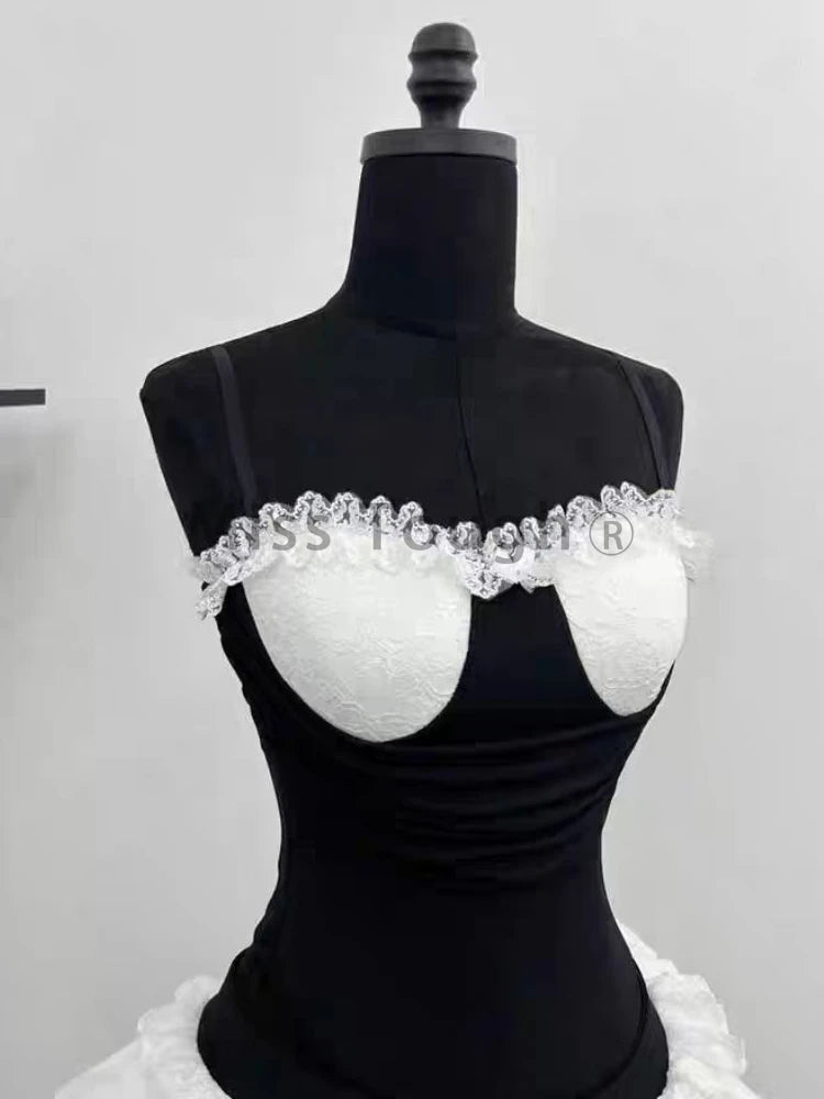 Women's Lace Top & Bow Mini Skirt Set