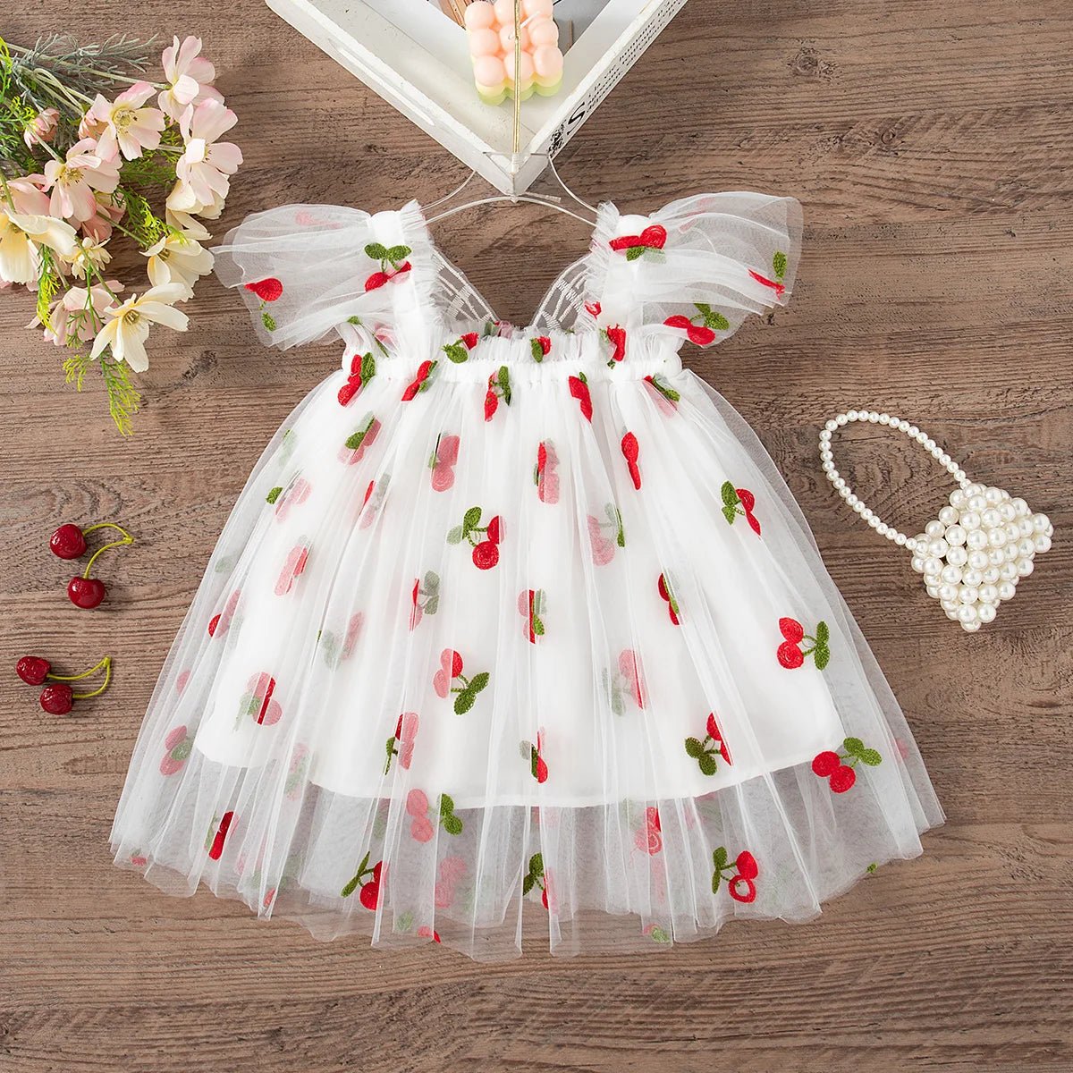 Girls Floral Mesh Summer Dress | Flower Girl Wedding Baby Dress 9M - 4Y - lily supply