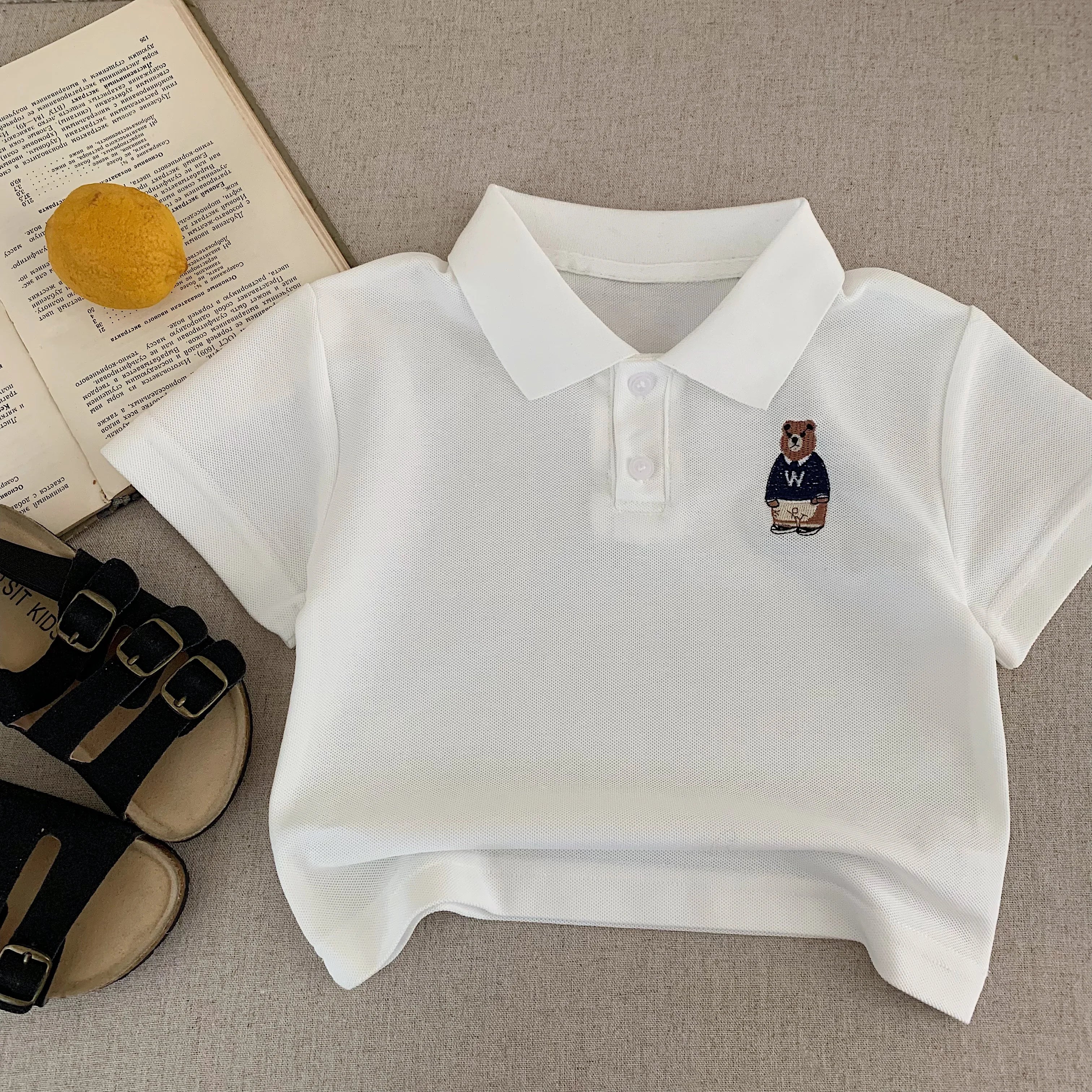 Kids Cartoon Bear Print Polo Shirt
