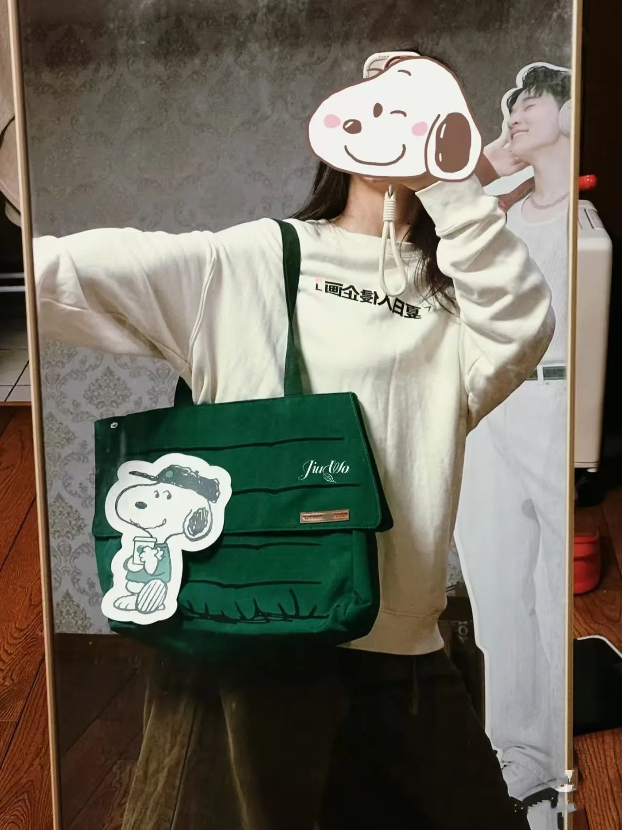Snoopy Canvas Tote Shoulder Bag - Large Capacity Casual Girls Travel Bag