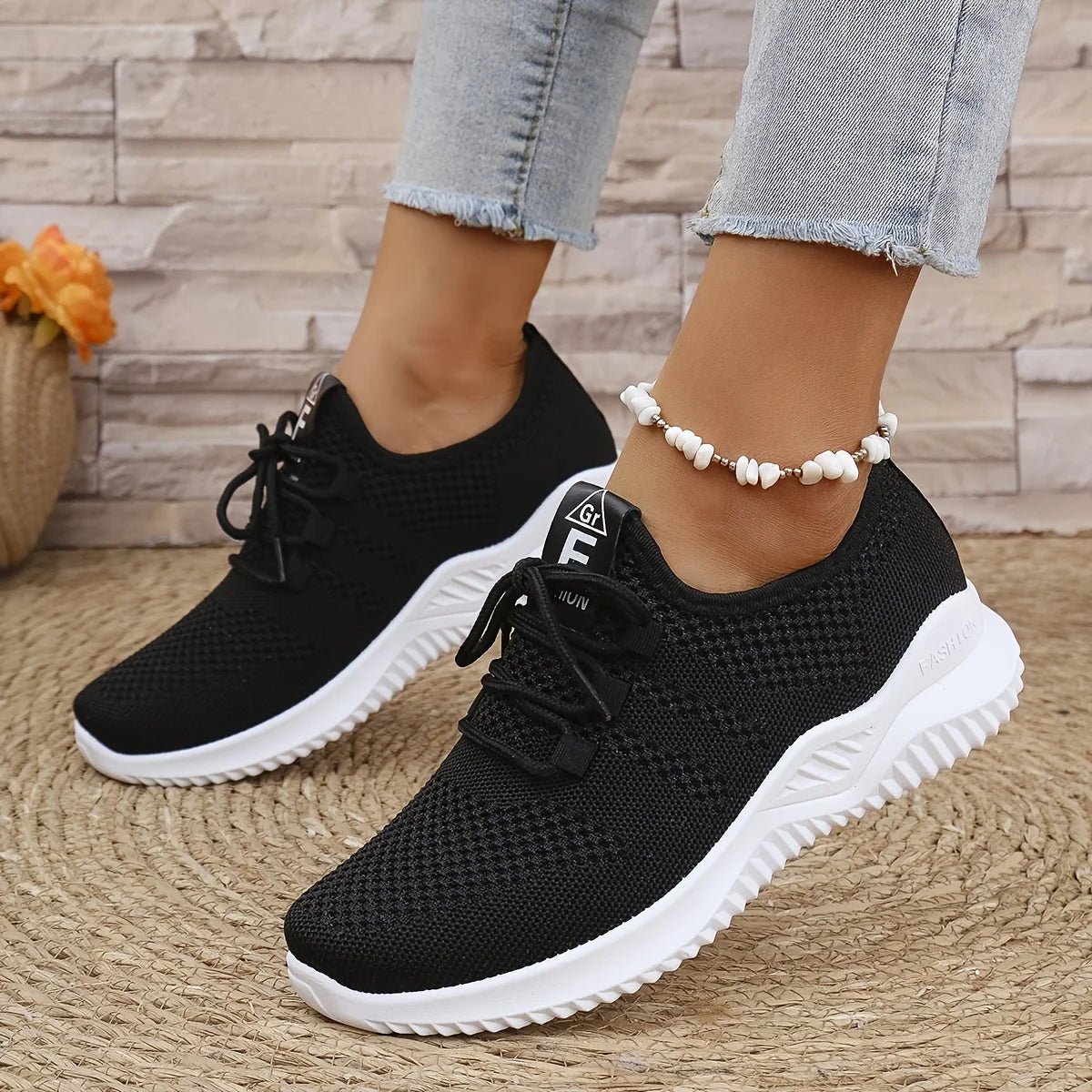 Women's Leisure Sports Shoes in Solid Colors with Knit Upper and Soft Soles for Running Tennis and Workouts Ideal for Travel - lily supply