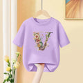 Girls T-Shirt 26 English Letter A B C D Children Fashion Flower T Shirt Kids Custom Name Letter Summer Purple Clothes - lily supply