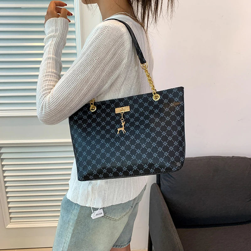 Women's Soft Leather Large Tote Handbag - Presbyopia Texture Shoulder Bag