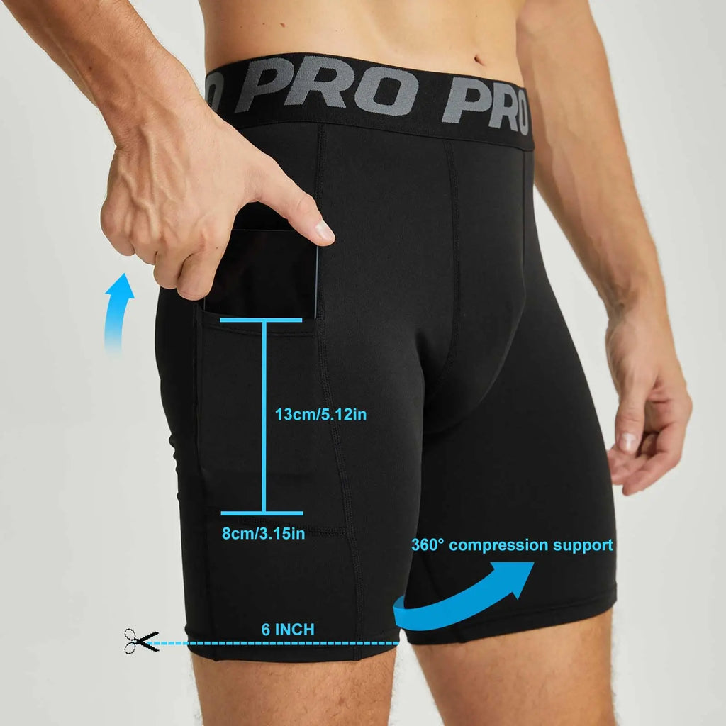 Men's Compression Shorts with Pockets – Quick Dry Spandex Athletic Running Shorts