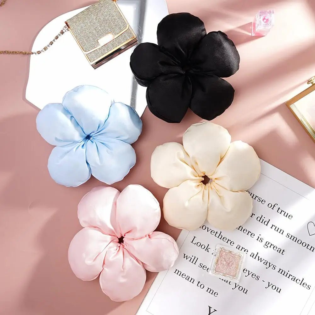 Pink Flower Sponge Scrunchie Hair Tie - Sweet Girl Hair Accessory - lily supply