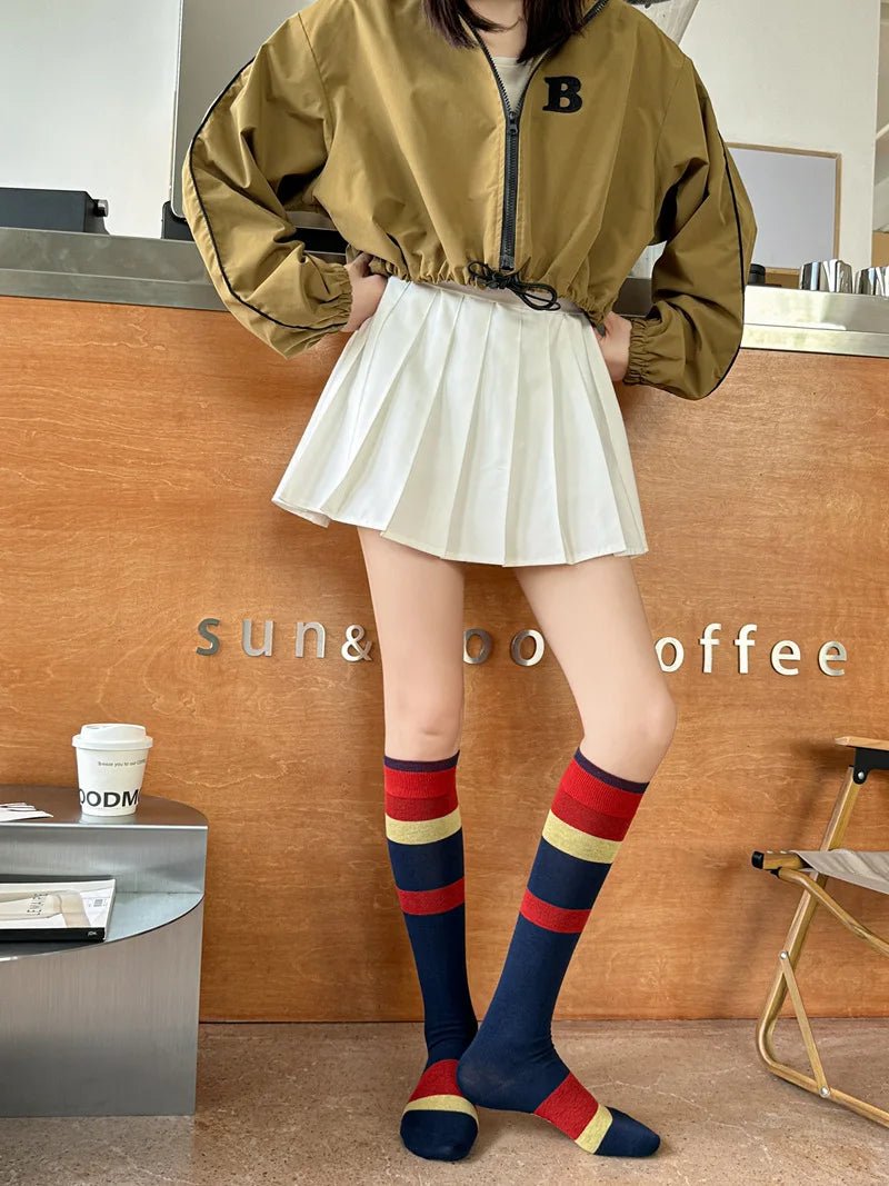 Women's Korean Vintage Over Knee Long Socks - Trendy Fashion Stockings - lily supply